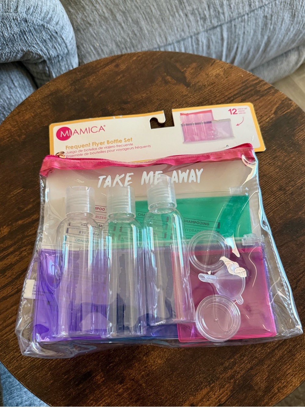 MIAMICA Travel Bottle Set in Pink, Purple & Clear - Take Me Away Pouch